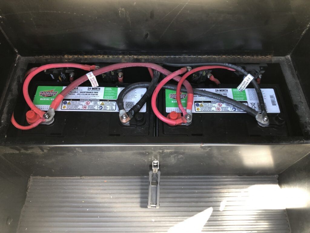 RV battery bank under stairs